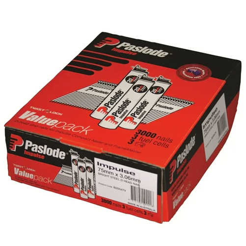 Paslode 75mm x 3.06mm Impluse Bright D Head Nail 3000 Nails Value Pack