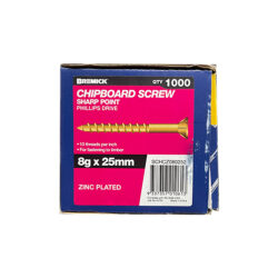 Chipboard Screw 8g x 25mm Zinc Plated Timber Screws Box of 1000