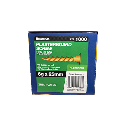 Plasterboard Screw 6g x 25mm Zinc Plated Screws Box of 1000